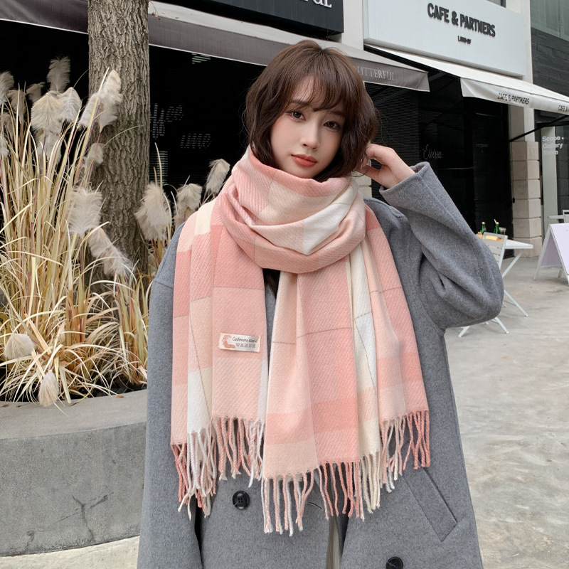 Korean Style New Wool Plaid Scarf Tassel Female Autumn Winter Couple Warm Wholesale Scarf Cashmere-like Student Shawl