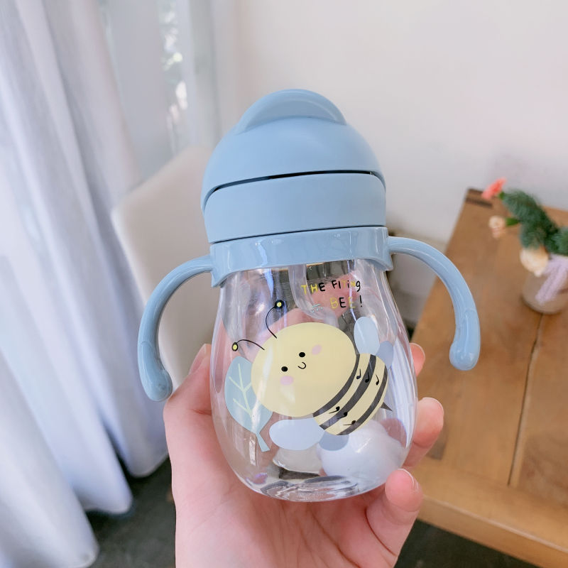 Baby Water Glass Straw Cute Choke Proof with Gravity Ball Kindergarten Drop-Resistant Children's Drink Learning Cup Handle Portable Kettle