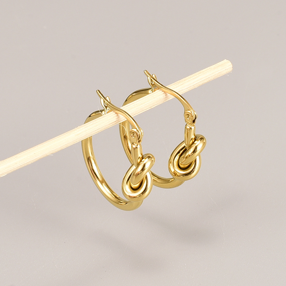 E51 European and American Simple Bends and Hitches Hoop Earrings Female Stud Earrings Cold Wind Stylish and Unique Titanium Steel Gold Plated Earrings Wholesale