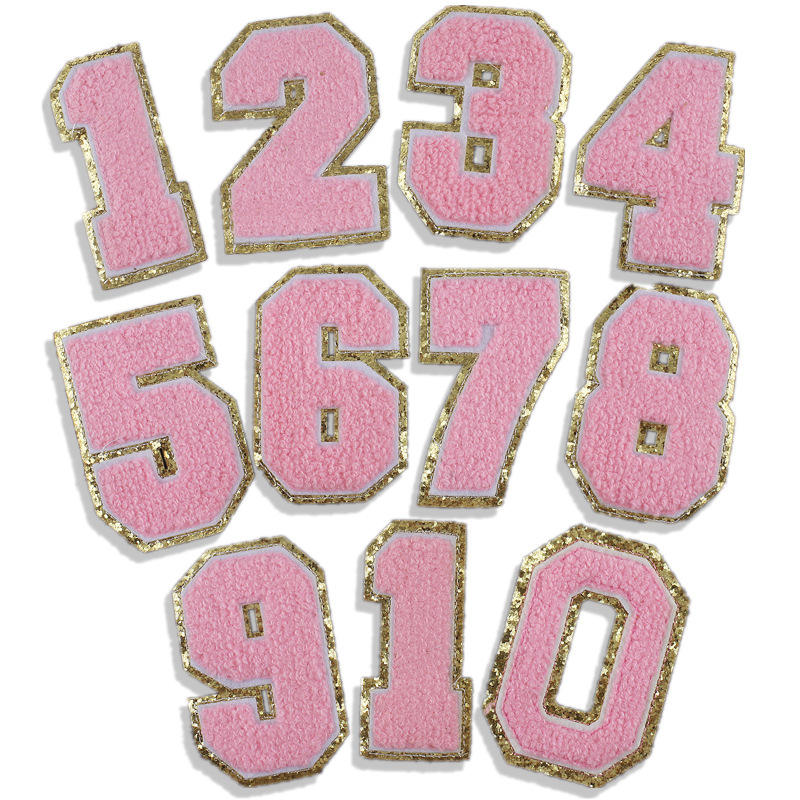 粉色数字0-9刺绣布贴包包补丁贴衣服章仔电脑绣花标毛巾绣刺绣贴