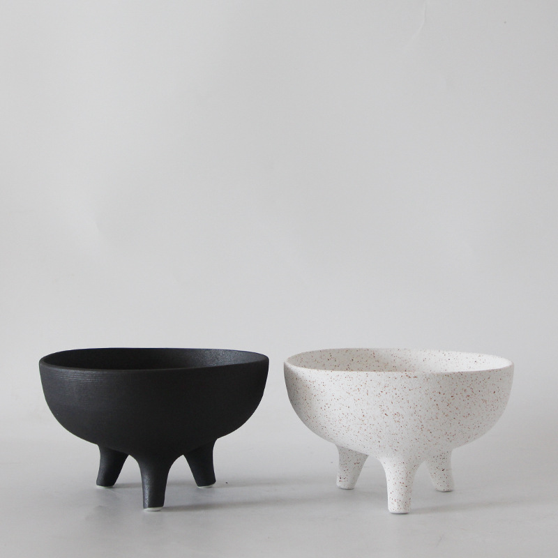 景德镇陶瓷素烧磨砂碗花盆三脚盆深莲花盆铜钱草陶瓷花盆抽象三角