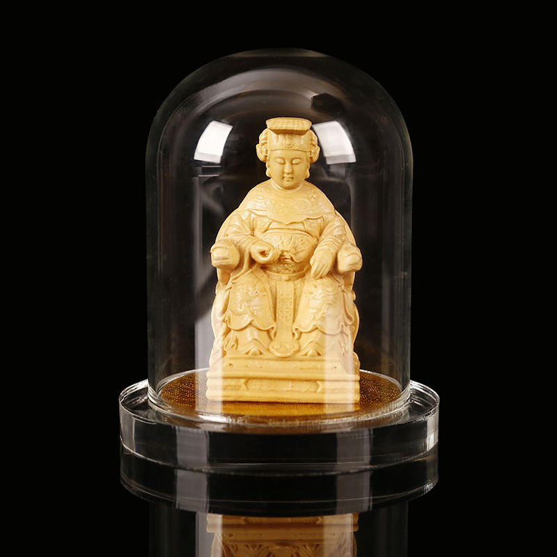 Boxwood Car Decoration Home Daily Necessities Decoration Car Decoration Guanyin Guan Gong with Acrylic Transparent Cover