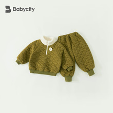 babycity冬休闲女童立领加厚卫衣两件套儿童套装小童DT22002
