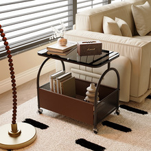 Q$J可移动客厅沙发置物玻璃边几中古风小茶几卧室床边简易带轮小