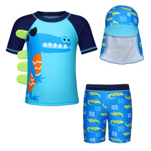 新款外贸童装中小童泳衣欧美儿童泳衣连体男童卡通鲨鱼防晒冲浪服