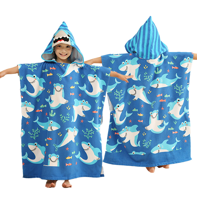 儿童浴巾斗篷浴袍可穿带帽男小孩套头游泳毛巾洗澡吸水速干中大童