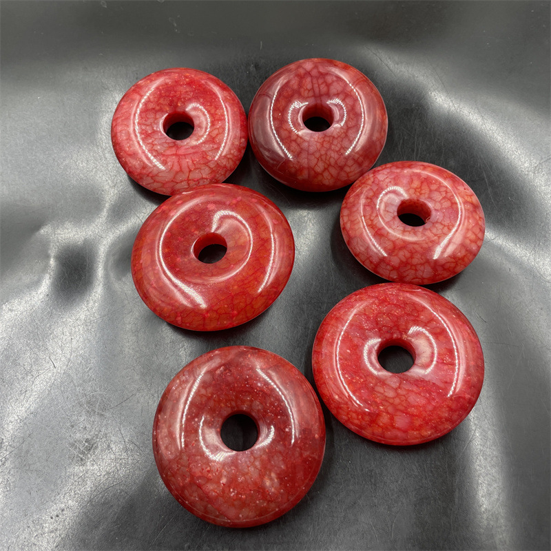 精美红岫玉平安扣吊坠 4-5厘米大号鸡血玉鸡血石平安扣挂件 玉坠