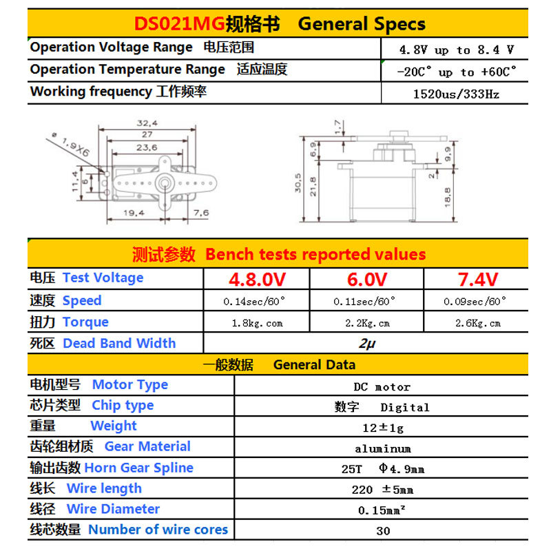 gdw舵机 航模飞机450斜盘 ds021mg ds031mg 金属齿高压数码9g 12g