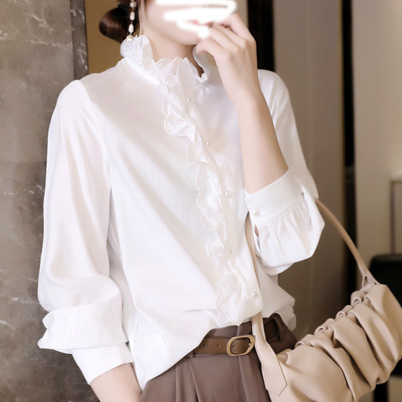 长袖衬衫花边立领图片