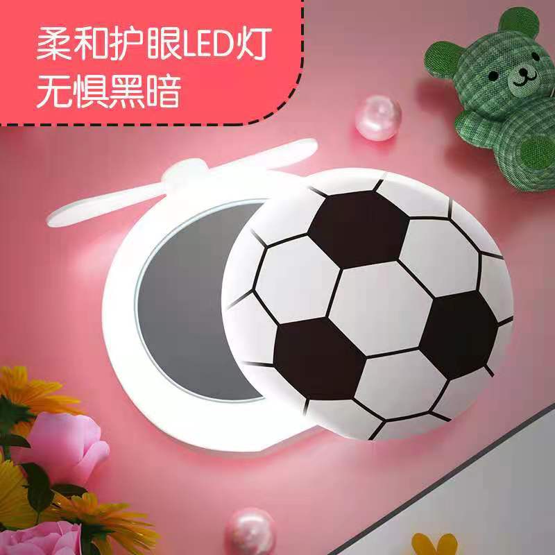 New Handheld Mini Football Makeup Mirror Fill Light Little Fan USB Charging Portable