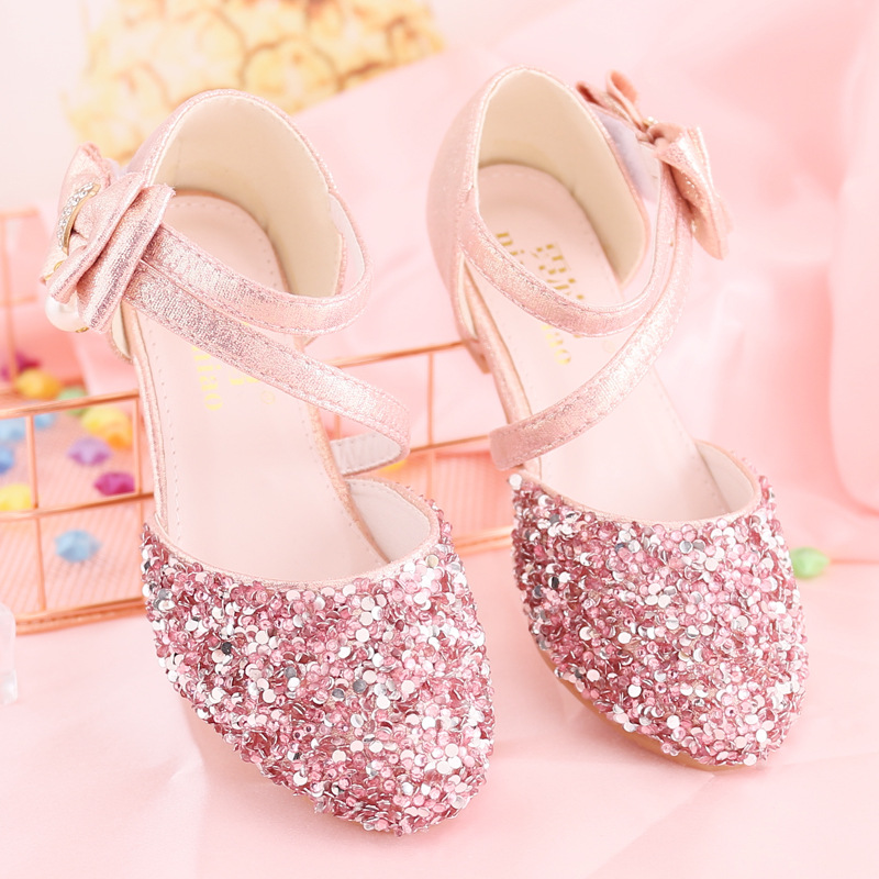 小孩穿的高跟鞋女儿童水晶女童鞋子公主鞋礼服搭配演出银色舞蹈鞋
