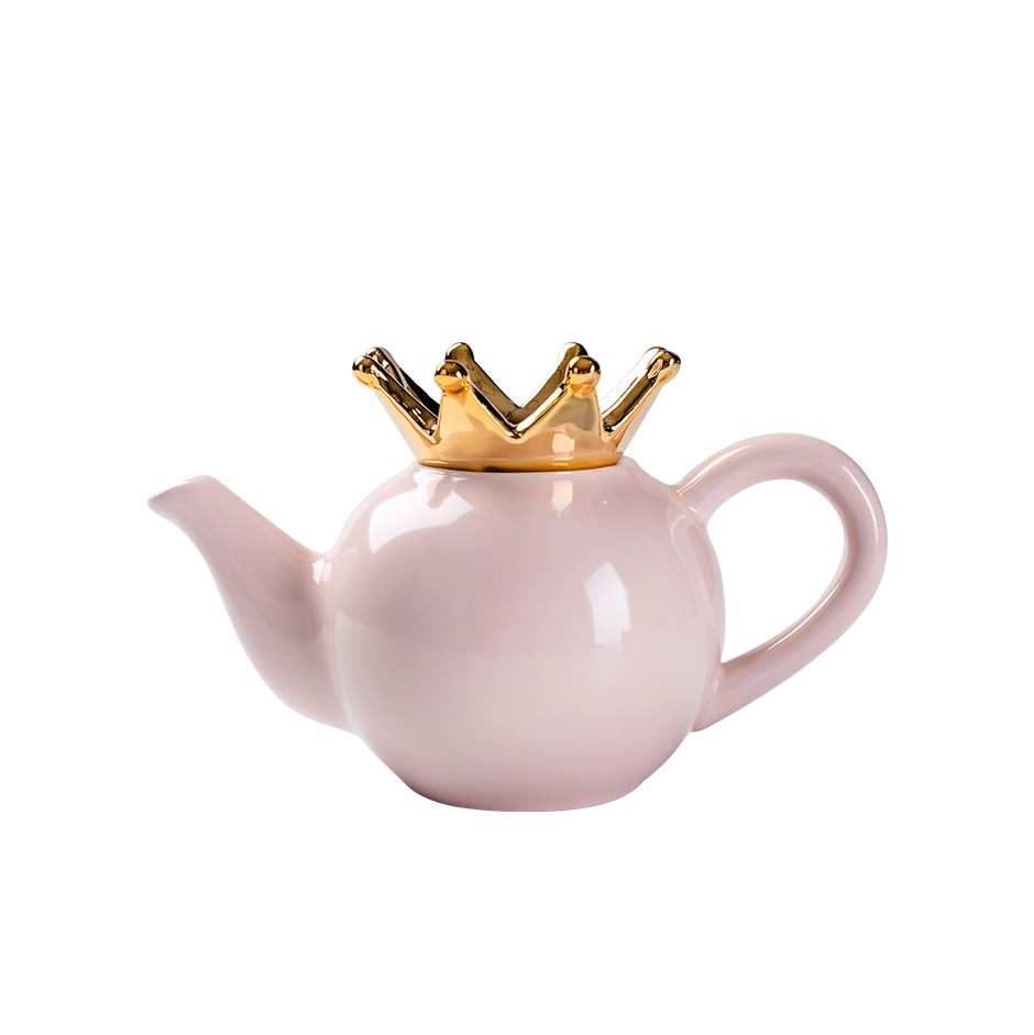 陶瓷皇冠造型水壶 电镀金色皇冠装饰陶瓷茶壶 定制创意陶瓷咖啡壶