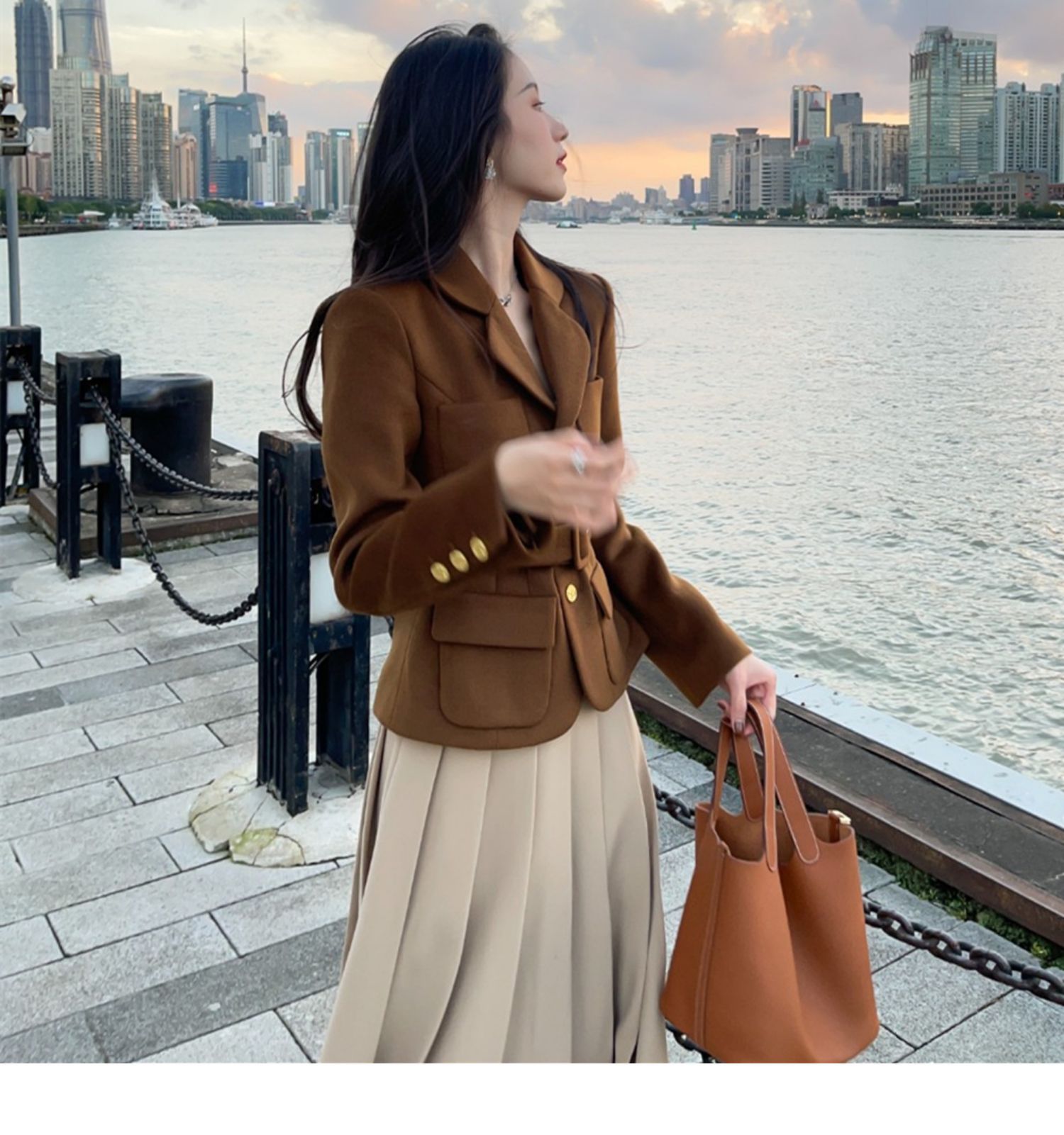 小个子港风套装女复古chic名媛气质御姐洋气毛呢两件套6156