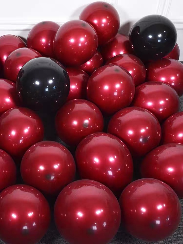 香奈红气球车厘子色双层酒红套黑透光葡萄红网红结婚气球装饰酒红