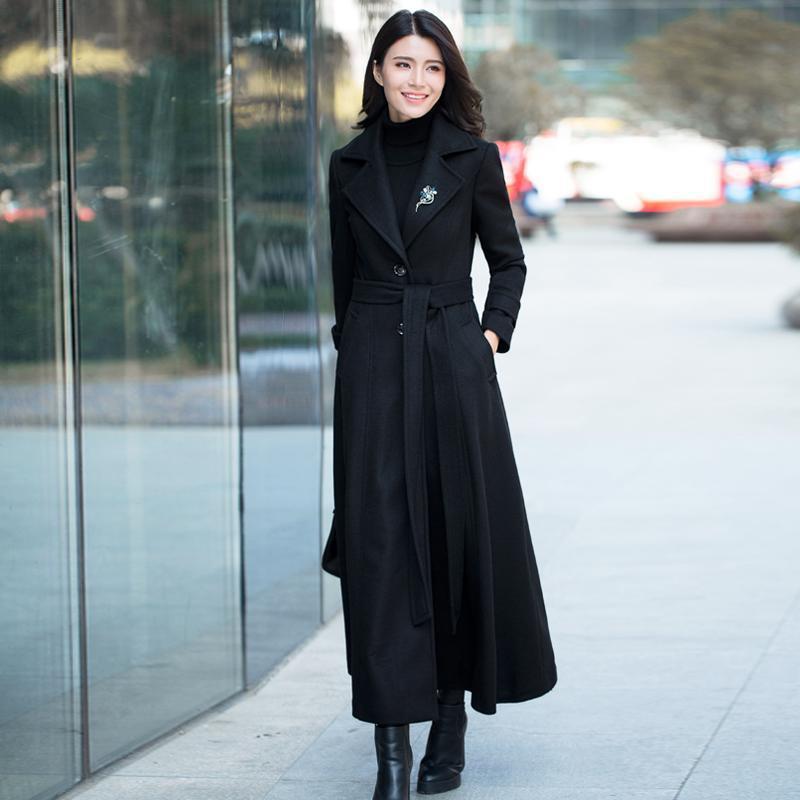 超长厚呢子大衣女
