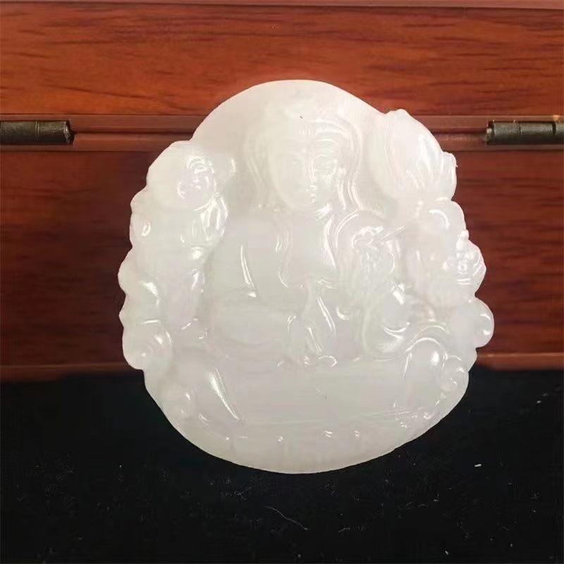 Natural Afghanistan White Jade Buddha Pendant Smiling Buddha Jade Pendant Jade Necklace Pendant Imitation Hetian Jade Smiling Buddha Avalokitesvara Pendant