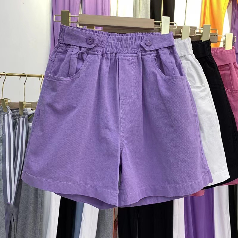 Age-Reducing Purple High Waist Wide-Leg Pants Shorts Women's 2023 Summer Thin Washed Denim Cotton Shorts Loose Casual Pants