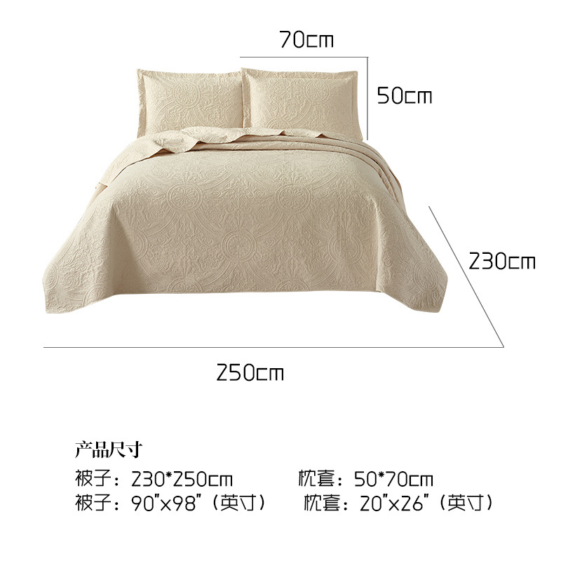 Amazon Hot Sale Ultrasonic Quiltedtextiles Three-Piece Set Large Plain Super Soft Embossed Washed Brushed Bedspread Bedspread