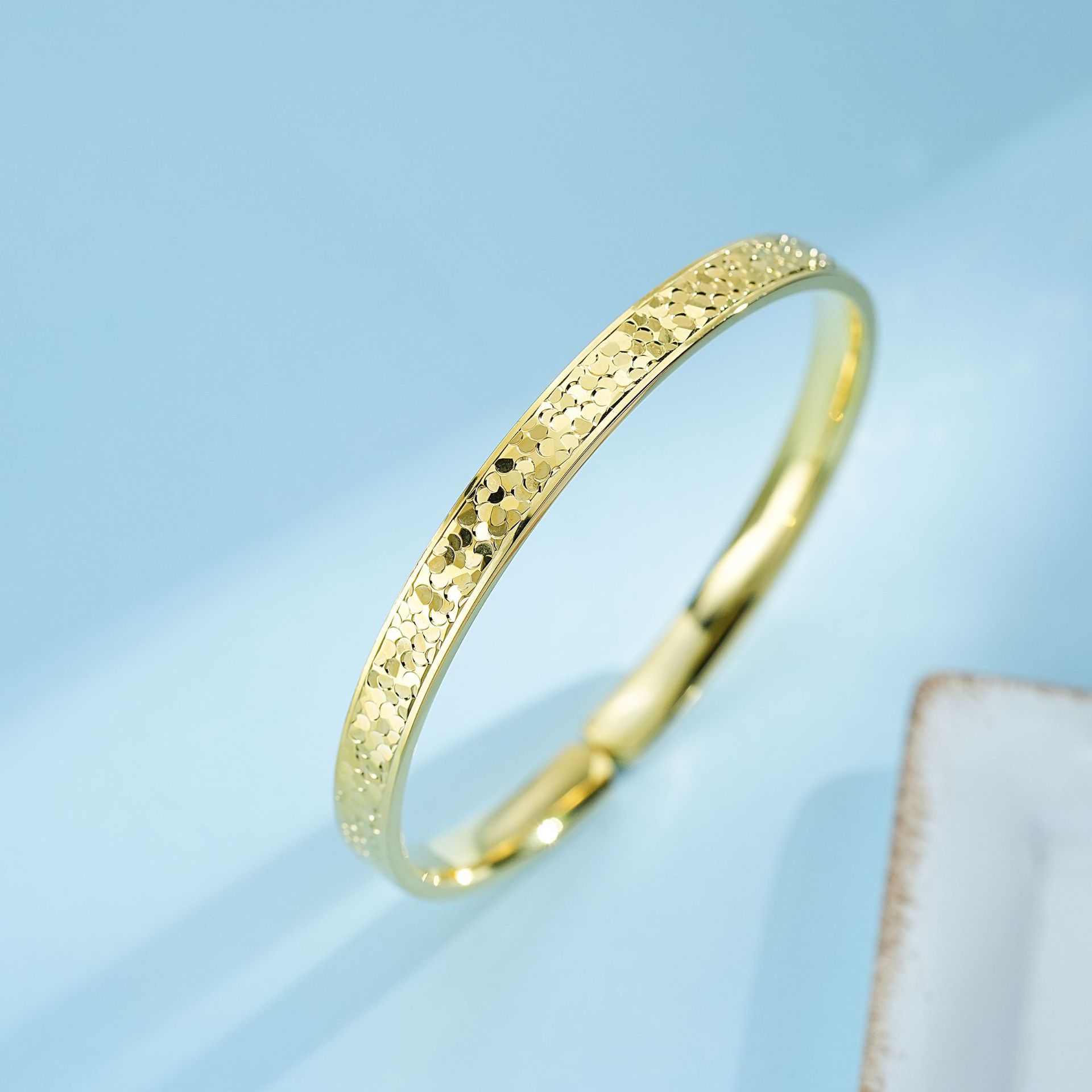 足银9999流金岁月手镯时尚轻奢镀金碎冰冰纯银手镯新年情人节礼物