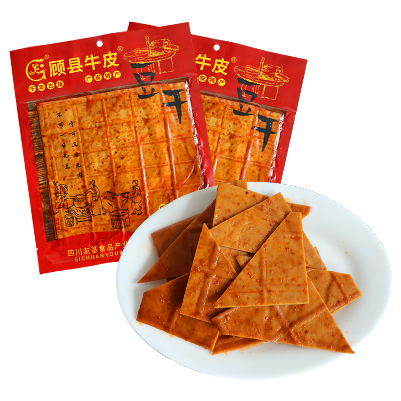 四川特产顾县麻辣牛皮豆干广安五香味卤薄豆腐干重庆手工美食凉拌