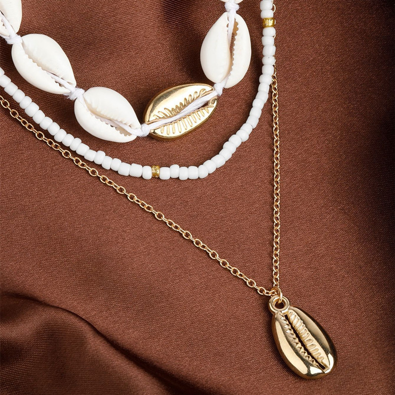 Amazon Aliexpress Hot Sale Clavicle Chain Multi-Layer Accessories Women's Bohemian Style Bead Shell Pendant Necklace