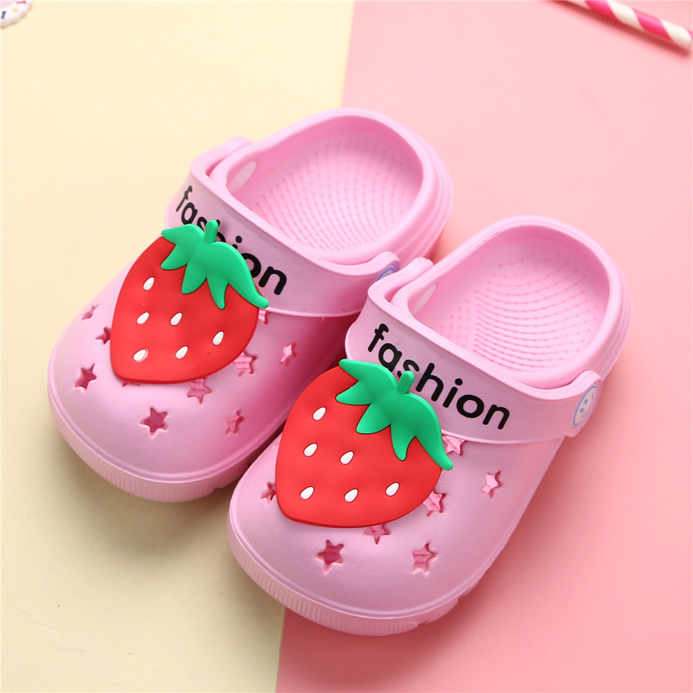 夏季儿童夏可爱草莓沙滩鞋洞洞鞋女防滑厚底软底拖鞋1-3-8岁-阿里巴巴