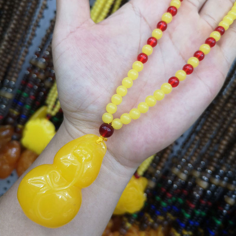 383 Yellow Beeswax Lucky Pendant Drop-Shaped Stylish Pendant Yellow Chicken Grease Necklace Sweater Chain Live Streaming Welfare Ethnic Style