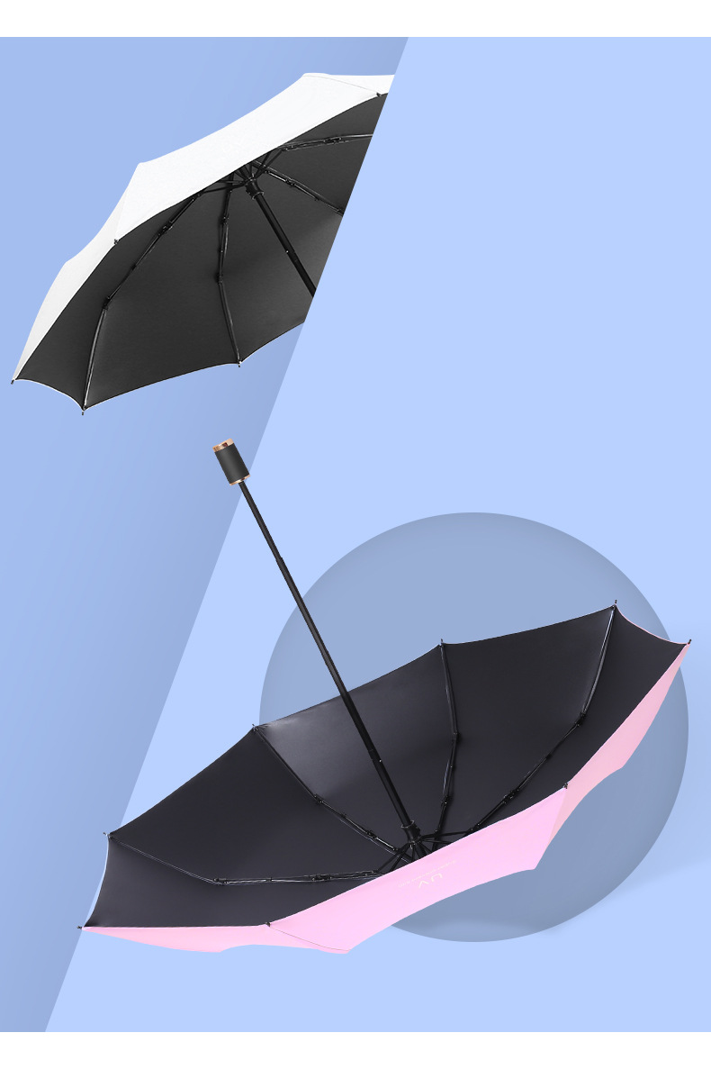 三折手动uv雨伞晴雨两用 黑胶防晒防紫外线遮阳伞男女 折叠太阳伞