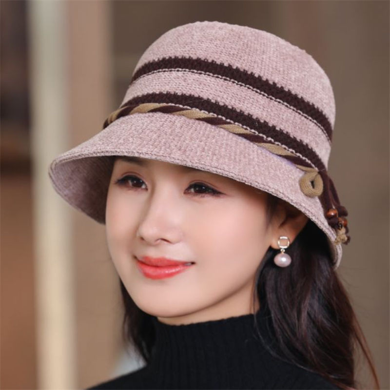 秋冬季渔夫帽子女士时尚毛呢防风寒盆帽户外中老年人妈妈遮阳帽潮