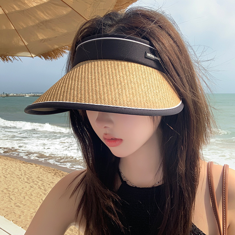 UV Vinyl Big Brim Visor Straw Hat Female Summer Cycling Sun-Proof Sun Protection UV Protection Foldable