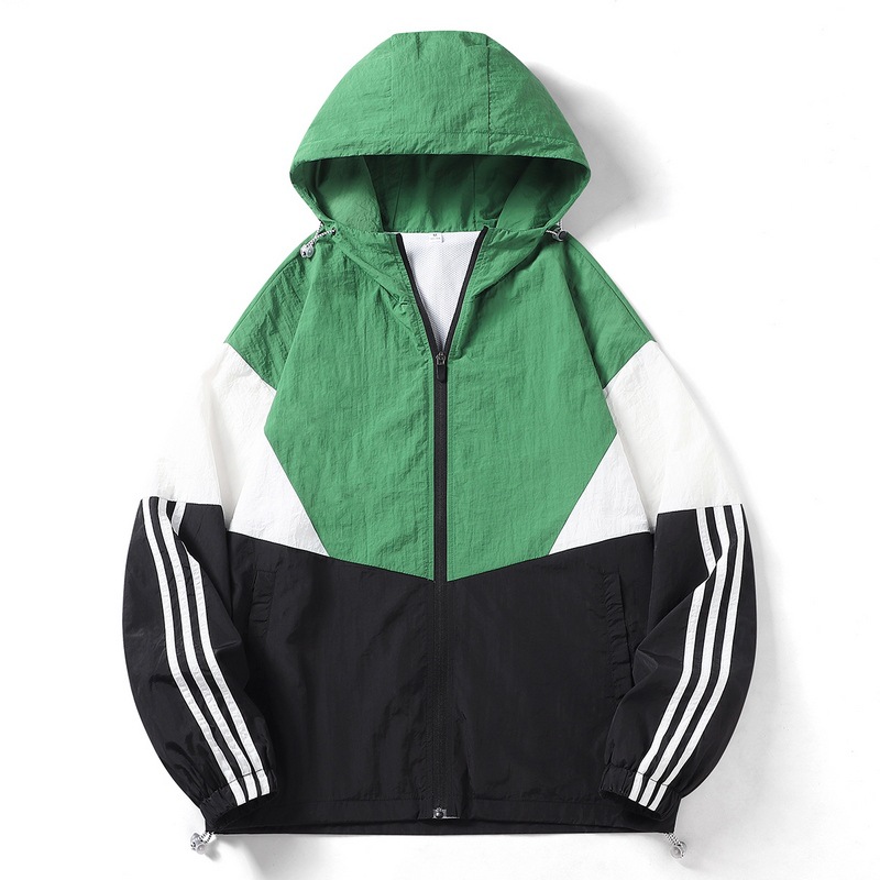 春秋新款情侣夹克防晒风衣连帽防风外套三条杠拼接夹克高品质适合