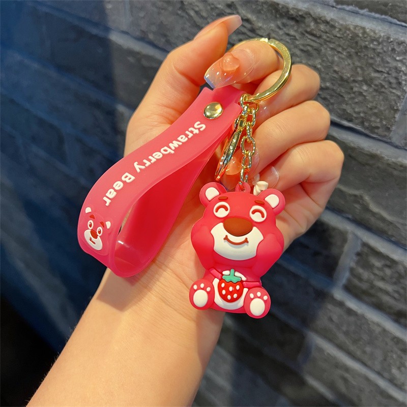 Creative Cartoon Strawberry Bear Keychain Cute Pink Strawberry Bear Key Chain Men and Women Handbag Pendant Wholesale Gifts