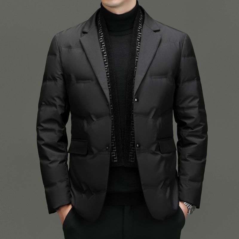 清仓男士羽绒服90白鸭绒保暖冬季西服领薄款轻便西装外套男上衣