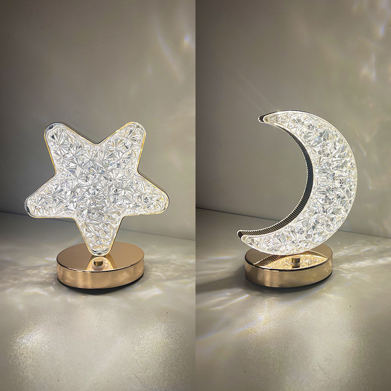 Led Star Moon Table Lamp Children Girl Birthday Gift Ambience Light Simple Modern Touch Decoration Small Night Lamp