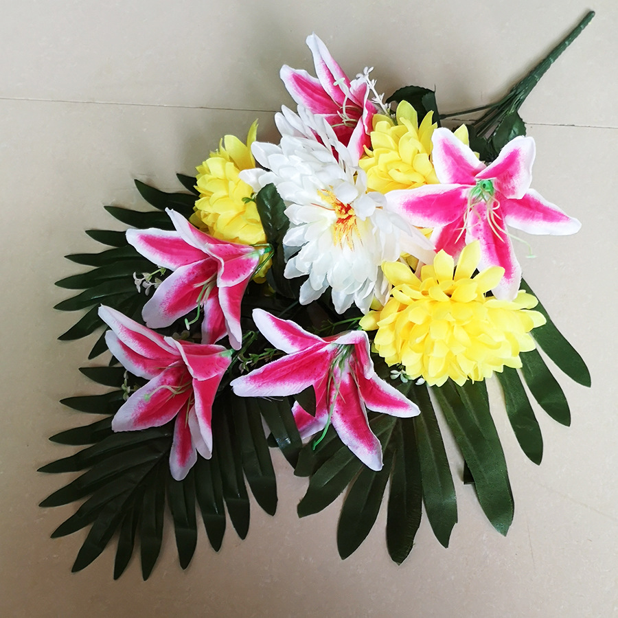 清明花束仿真花祭祀手捧花假花百合菊花追思祭祖扫墓厂家直销批发