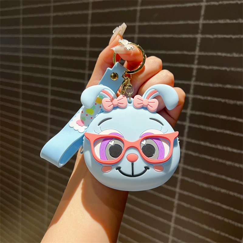 Creative Glasses Rabbit Coin Purse Keychain Trendy Cool Cute Fashion Rabbit Key Case Key Chain Student Card Holder Accessories