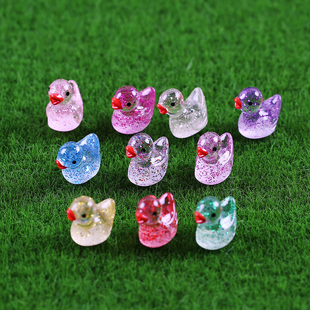 树脂微缩可爱彩色细闪小鸭子 diy饰品配件材料立体卡通鸭子小摆件