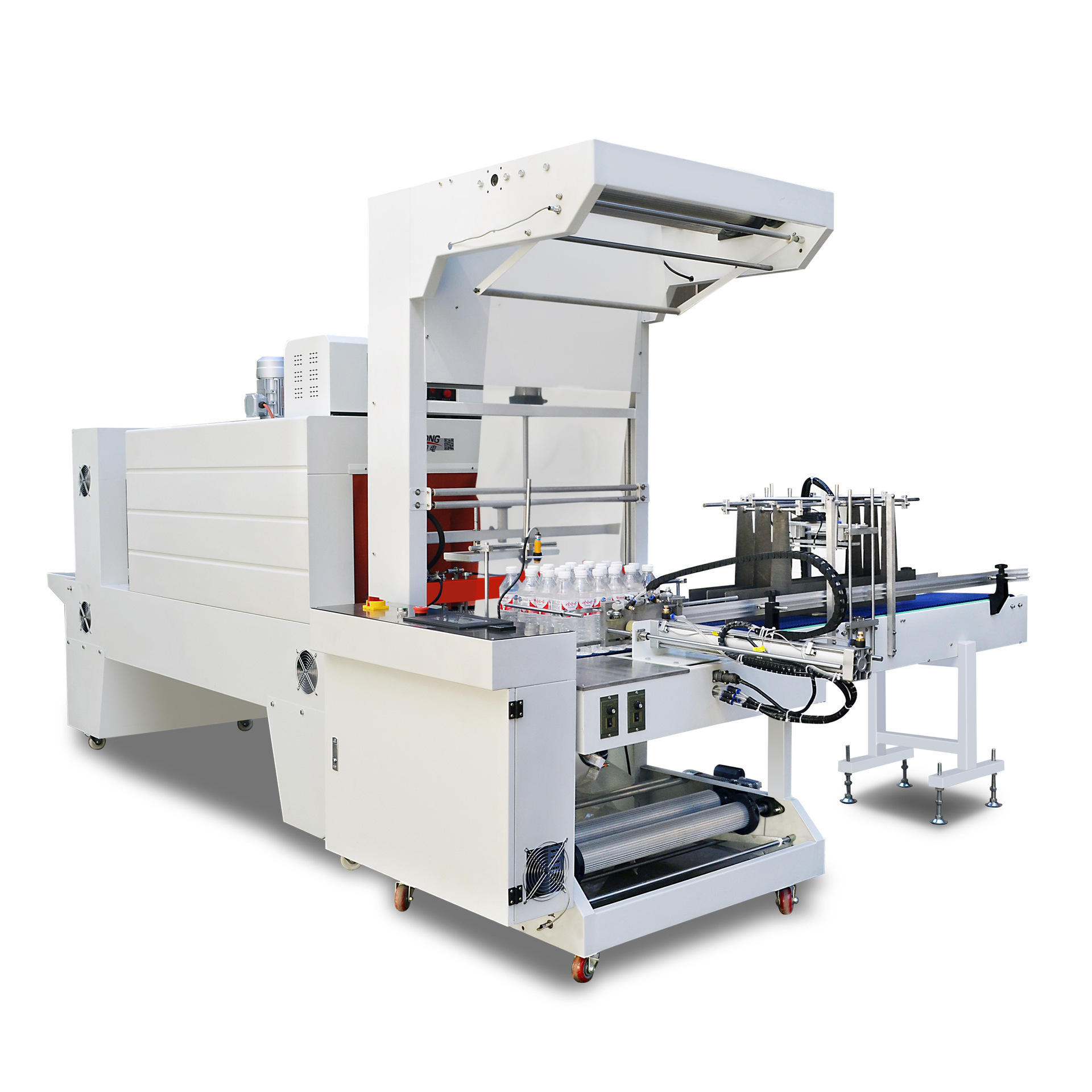 全自动袖口式套膜机 矿泉水啤酒饮料pe膜套膜封切热收缩包装机