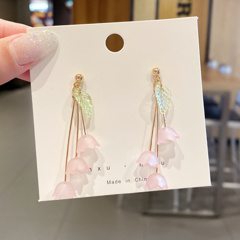 Korean Style Elegant Earrings Pink Earrings European and American Retro Earrings Korean Style Personalized Earrings Long Tassel Earrings