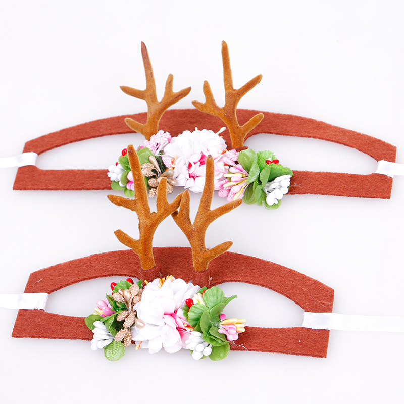 Cross-Border Hot Pet Headwear Christmas Antlers Pet Decorative Hat Antler Hairband Hair Ring Supplies Factory in Stock