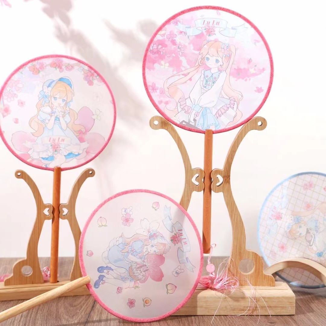 新品青壹坊真丝布画lulu樱花洛丽塔掌中扇宫扇舞蹈演出扇公主扇