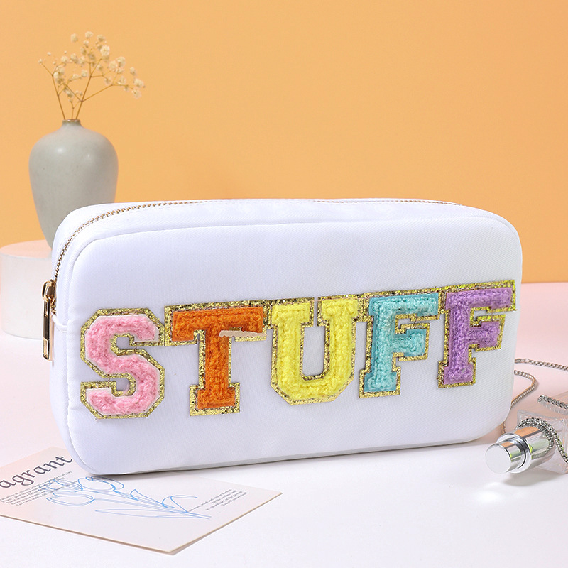Cross-Border Amazon Hot Towel Embroidery Nylon Lettered Make-up Bag Women's Casual Large Capacity Storage Bag Waterproof