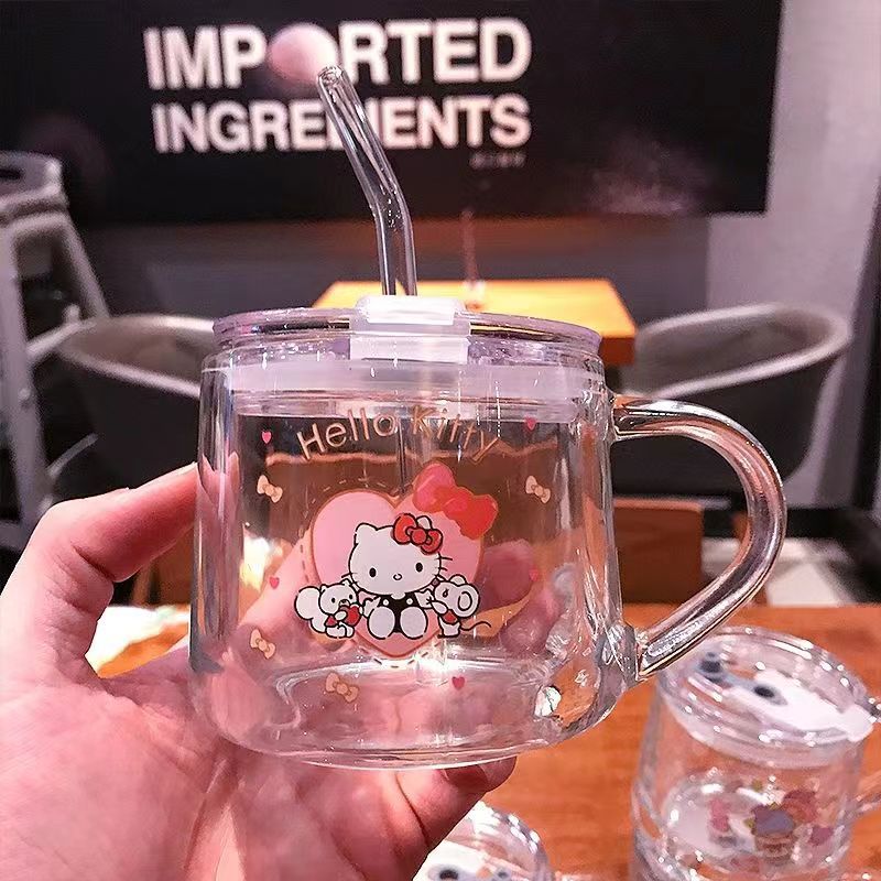 New Ins Sanrio Glass Milk Juice Drink Drinking Cup Cute Cartoon Teenage Girl Can Be Shown in the Picture