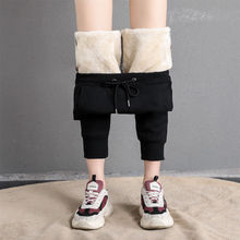 冬季羊羔绒保暖运动裤女士加厚休闲长裤子大码裤宽松高腰直筒裤