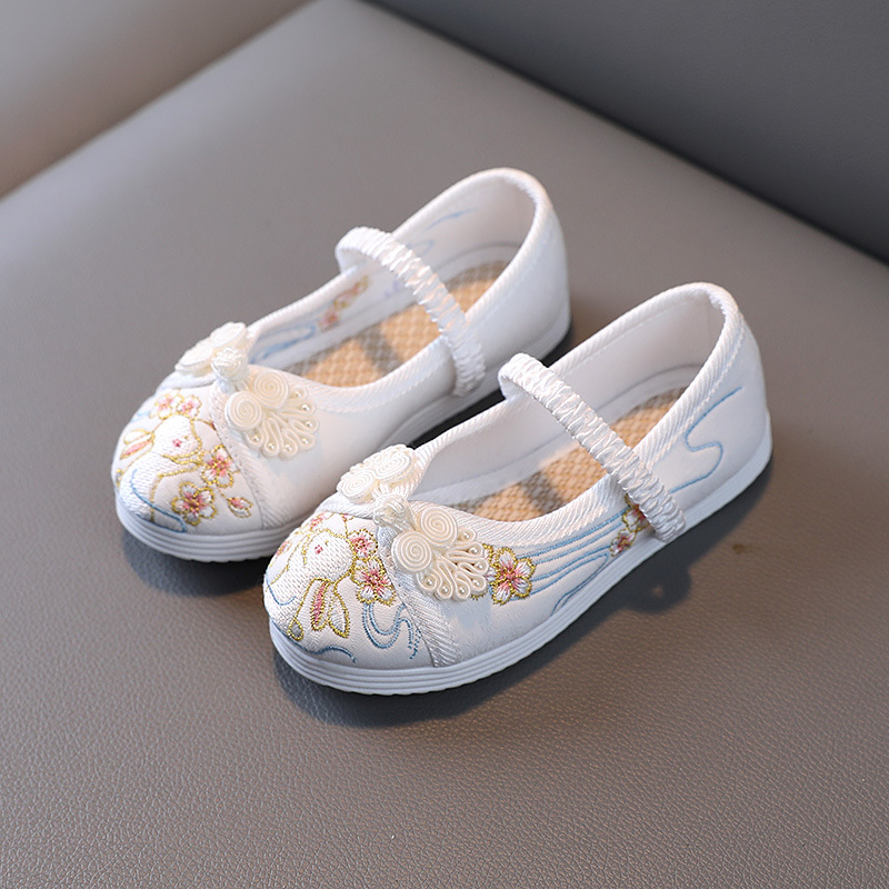 New Girls' Cloth Shoes Children's Embroidered Shoes Antique Shoes Old Beijing Traditional Cloth Shoes Children's Shoes Baby Princess Shoes for Han Chinese Clothing