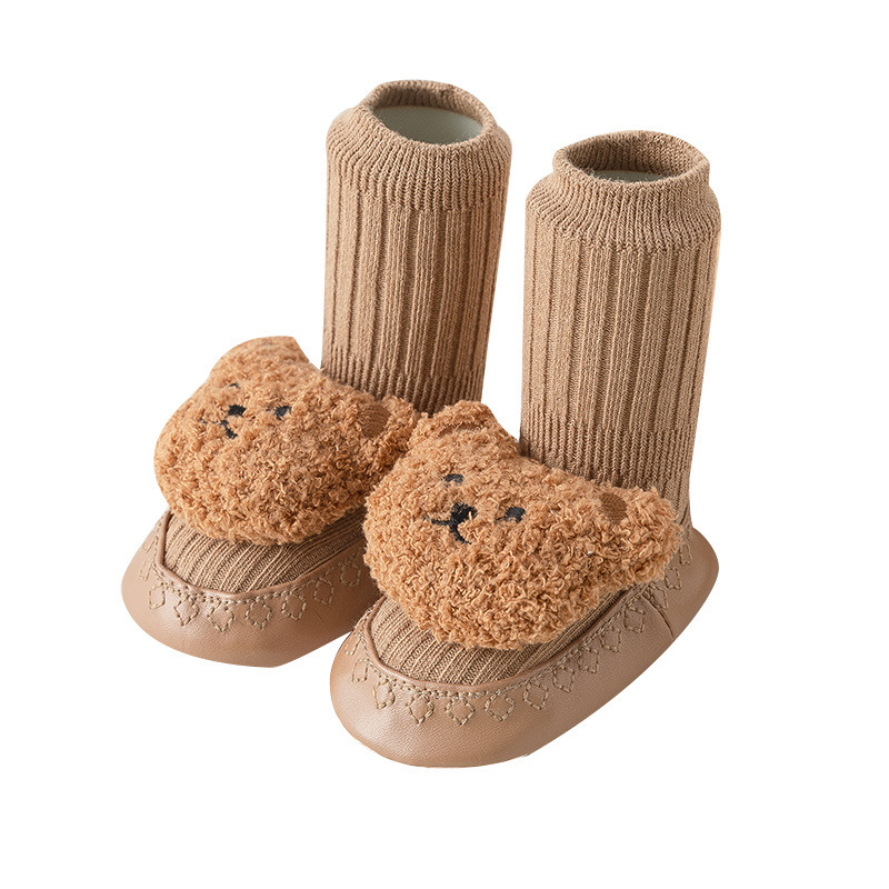 Baby Leather Sole Floor Shoes Socks Babies' Socks Mid-Calf Anti-Drop Newborn Cute Bear 0-3 Years Old Toddler Shoes Wholesale