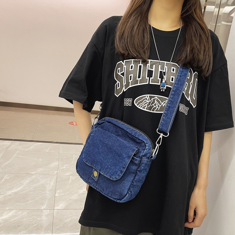 Wholesale Cross-Border Fashion Women Bags Japanese and Korean Students Messenger Bag Casual Denim Shoulder Bag Simple Denim Small Square Bag