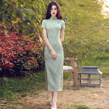 改良旗袍2024年新款少女绿色素雅复古中国风年轻款连衣裙夏季长款