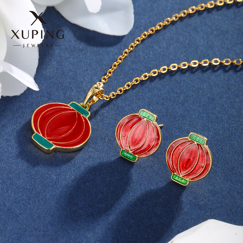 旭平首饰滴油烧蓝珐琅古风饰品配件国潮复古红色灯笼耳钉吊坠批发