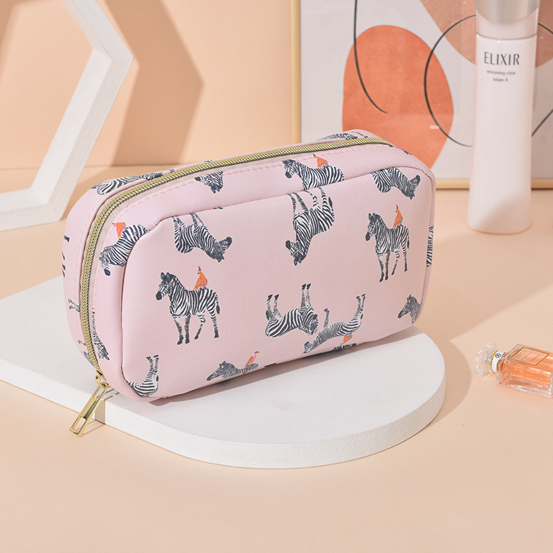 Large Capacity Portable Cosmetic Bag Soft Leather Zip Travel Storage Bag Small Bag Foreign Trade Multi-Functional Handbag Wholesale